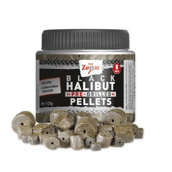 Carp Zoom Pre-Drilled Black Haibut Pellets 120gr 1 Carp Zoom Pre-Drilled Black Haibut Pellets 120gr