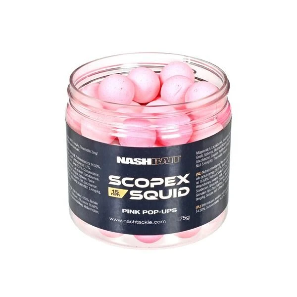 Nash Scopex Squid Pop Ups Pink 15mm 1 Nash Scopex Squid Pop Ups Pink 15mm